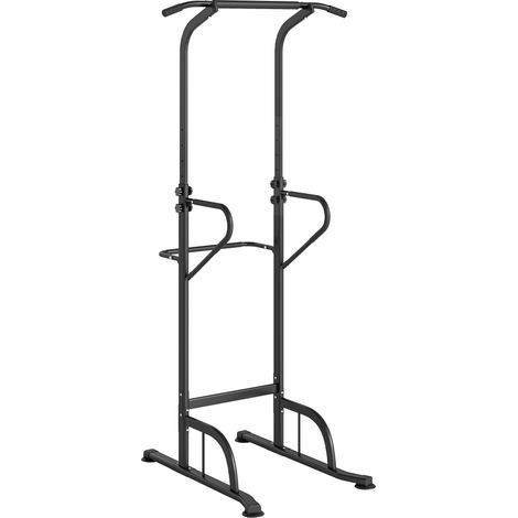 Station musculation multifonctions avec barre traction chaise romaine réglable acier noir rouge (1/5)