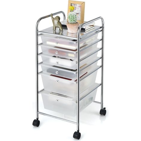 COSTWAY 6-Drawer Organizer Cart Multipurpose Mobile Rolling Utility Storage (1/5)