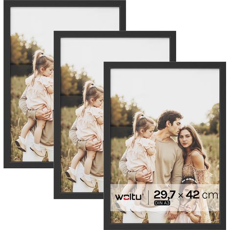 Lot de 3 Cadre Photo 29,7x42 cm WOLTU, Cadre pour Photo A3 en Bois MDF, Décoration Murale ou sur Table, Noir