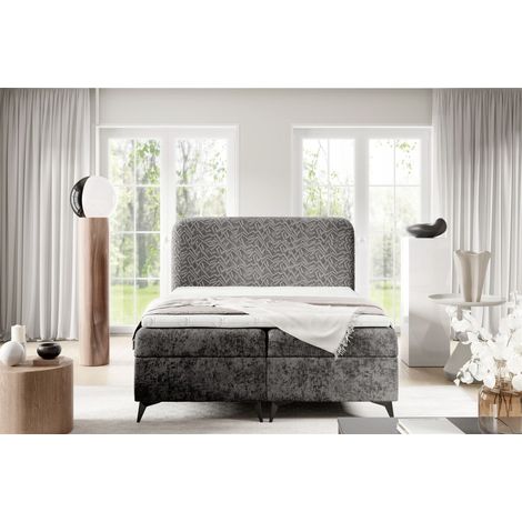 Boxspringbett Schlafzimmerbett TRIANA 180x200cm Stoff Trenza Mausgrau
