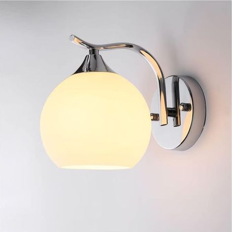 Applique murale en métal chromé, lampe de coiffeuse avec abat jour en verre, réglette lumineuse de chevet LED blanc chaud 5W (argent) (1/5)