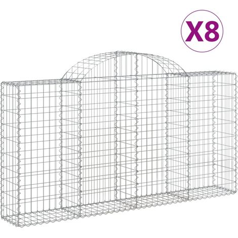 Set 8 cestini per gabbioni recinzione a gabbia muro di contenimento ad arco 200 x 30 x 100/120 cm ferro zincato Argento 020041154