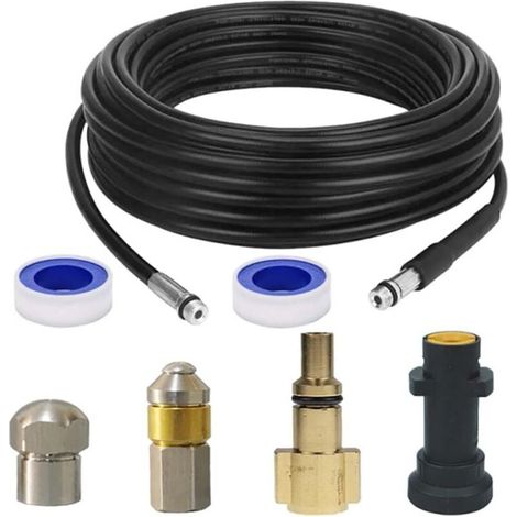 Tuyau nettoyage haute pression 15m 160Bar, avec buse jet et rotative, compatible Kärcher (1/4)