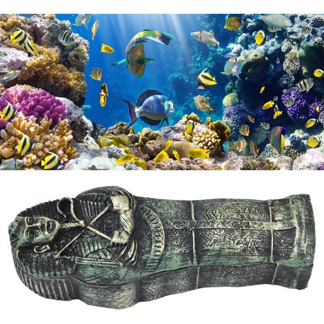 Décorations pour aquarium, plantes aquatiques, aménagement paysager, dinosaure, crocodile, crâne de mouton, crâne en résine, sculpture de momie, cercueil en forme de crâne, décorations de fantômes et (1/5)