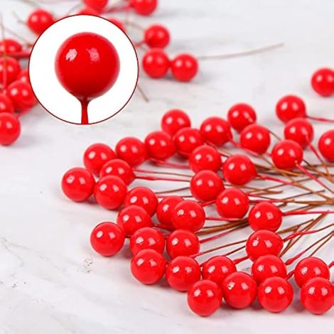 100 petites baies de houx artificielles rouges de Noël (1/3)