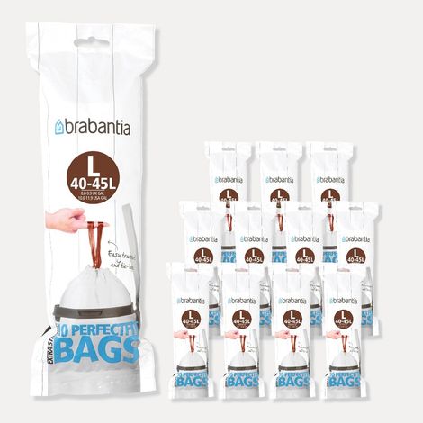 Brabantia - Lot de 12 rouleaux de 10 sacs poubelles 45 l blanc code L (dont 1 offert)