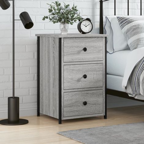Mesita de noche madera de ingeniería gris 40x36x60 cm