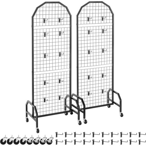 Panneaux grillagés muraux, 600 x 1640 mm, lot de 2, avec roues et crochets, pour présentation et exposition, usage polyvalent (1/5)