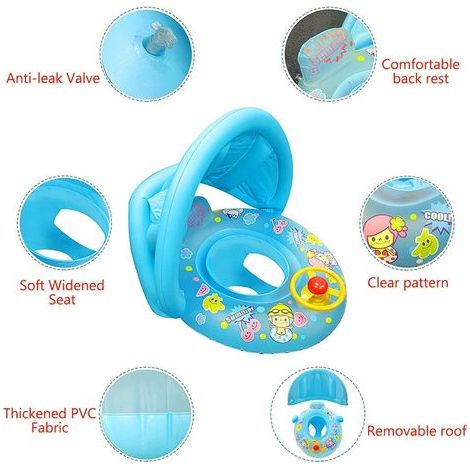 Bouée siège bébé flottant avec ombrelle anti-UV - Cercle de natation gonflable pour enfants - Aide à l'apprentissage de la nage (1/5)