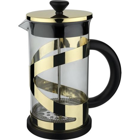 Café Olé Classico Cafetière, 350 ml / 1 tasse / 3 tasses à espresso, cafetière à piston, filtre en acier inoxydable, corps en verre, finition dorée (1/5)