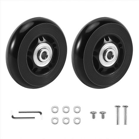 Set de 2 roues de remplacement noires 64x18mm pour valise et bagages - roulettes patins extérieures compatibles trolley (1/5)