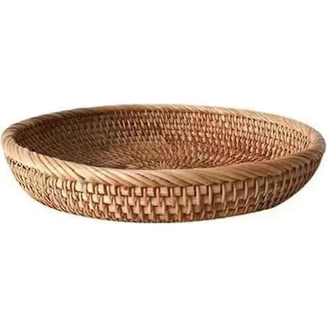 Plateau de service en rotin pour pain et aliments, 19 x 3 cm, couleur marron, convient pour les fruits, les desserts, les en-cas et la table de la cuisine.-AquaForge (1/5)