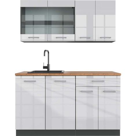 Cucina monoblocco R-Line, Bianco lucido/antracite, 140 cm , PL Rovere, Vicco (1/5)