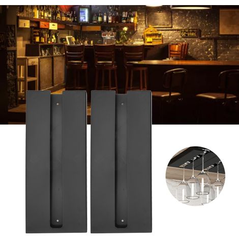 Porte-verres à vin autocollant en plastique, porte-gobelets à fixer à l'envers dans un placard, noir, lot de 2 (1/5)