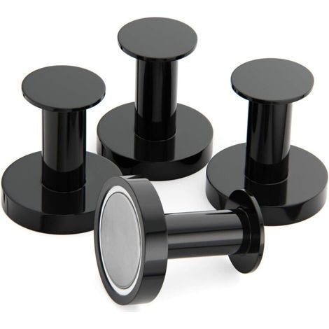 Porte manteau aimanté avec 4 crochets muraux noirs – Charge maximale 30 kg – Aimants en métal néodyme pour fixation sur porte et frigo (1/5)