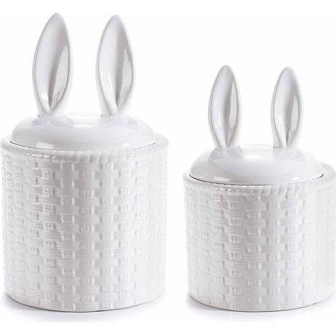 Barattoli da Cucina a Forma di Coniglietto In Ceramica con Chiusura Ermetica per Alimenti Set da 2 (1/3)