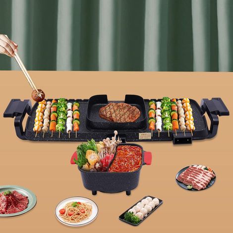 Marmite chaude pour barbecue 2 en 1, 2200 W, double contrôle séparé, réglage de la température, avec barbecue, multifonction, sans fumée, cuisinière portable pour (1/5)