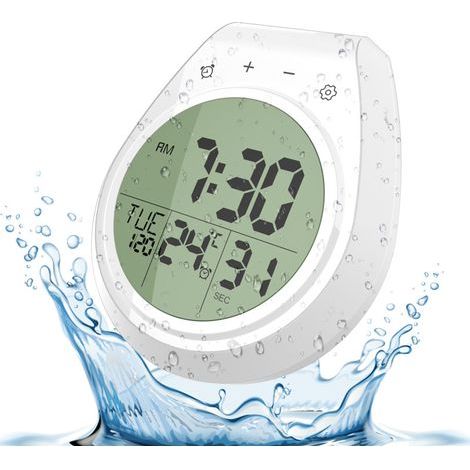 Réveil de salle de bain – 11,4 x 13,3 x 3,6 cm, avec ventouse, protection contre l'eau IP44 (1/5)