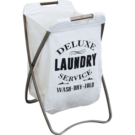 Cesta porta biancheria panni sporchi chiudibile da camera bagno in ferro e stoffa LAUNDRY