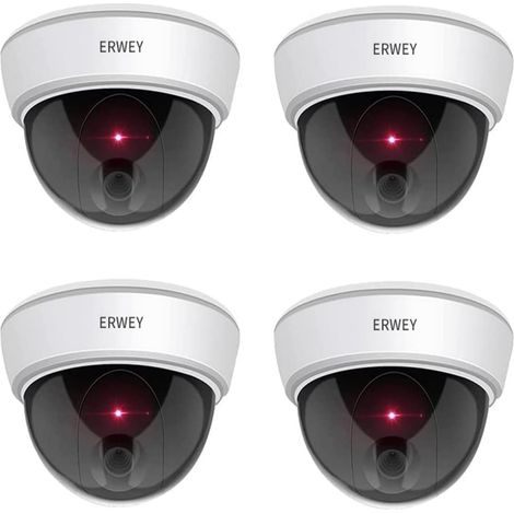 Attrappe einer Überwachungskamera mit Videoüberwachungsobjektiv, Warensicherung, Attrappe einer Überwachungskamera mit rotem LED-Licht für Wand/Decke, 4 Sets mit perforiertem Papier (4 Stück).