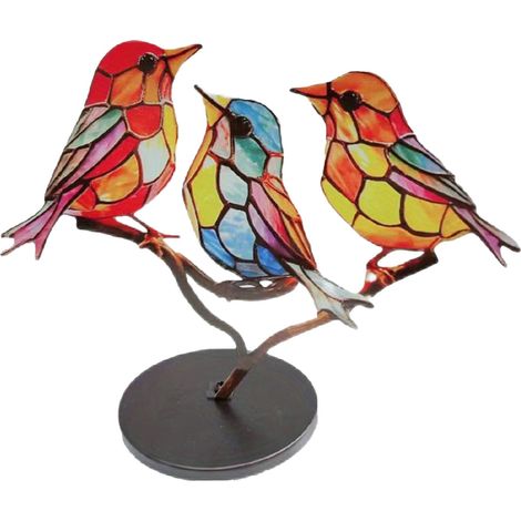 Oiseau En Métal - Décoration Murale 3D Plate Double Face - Ornements De Table En Métal Coloré - Pour Intérieur - Lot De 1 (1/2)