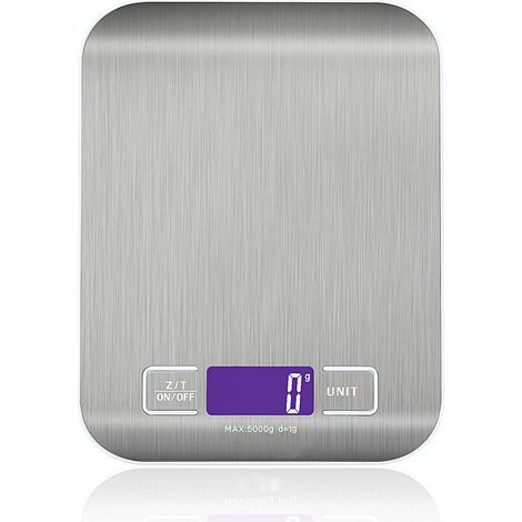 Hochpräzise elektronische Küchenwaage 5000 g/1 g mit hintergrundbeleuchtetem LCD-Display, 6 Einheiten und Tarafunktion aus Edelstahl, intelligent digital, für multifunktionale Lebensmittel