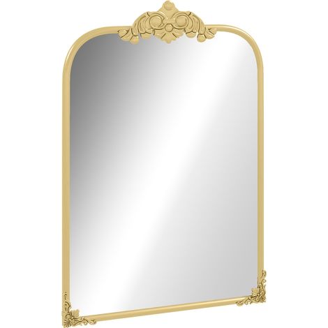 Espejo de Pared 60x87cm Espejo de baño Estilo Barroco Espejo Decorativo con Marco de Metal para Sala de Estar Dormitorio Dorado