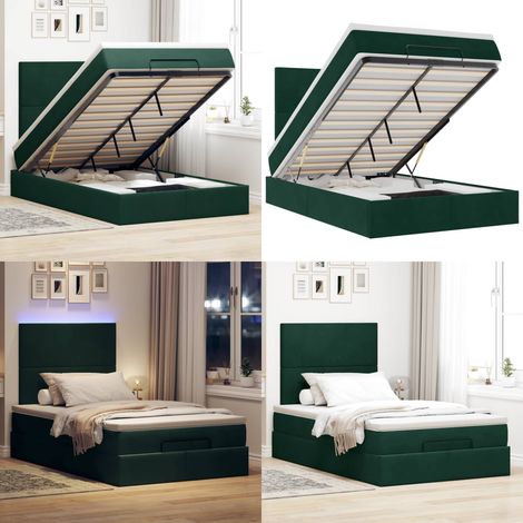 Ottoman-Bett mit Matratzen & LEDs Dunkelgrün 120x190 cm Samt - Matratze - LED-Beleuchtung