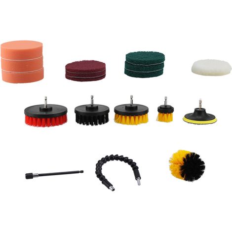 Ensemble de 19 brosses pour perceuse, kit de nettoyage électrique avec brosse à récurer, ensemble de tampons de polissage, outils de nettoyage pour voiture et salle de bain. (1/5)
