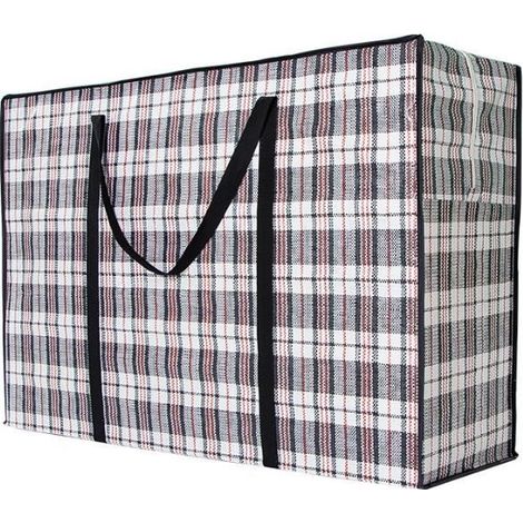 Pack of 4 Sacs de déménagement avec fermeture à glissière et poignées à carreaux, panier rangement, panier osier, Sac de Rangement (1/3)