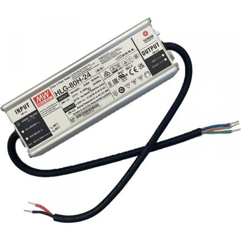 MW MEAN WELL HLG-80H-24 Alimentatore Led Driver CV CC IP67 80W 24V 3,4A Input 220V e 110V
