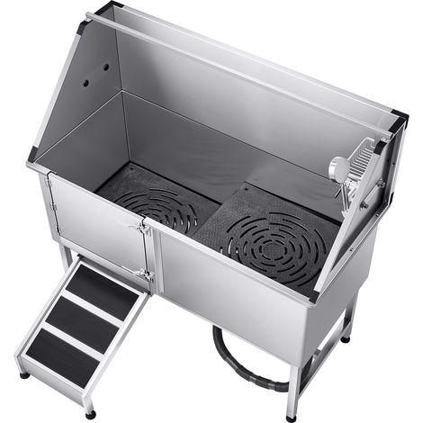 Mophorn Stazione di lavaggio per cani in acciaio inox, vasca per toelettatura di animali domestici di varie dimensioni 157,48 cm con rampa, pannello filtro acqua, porta sinistra