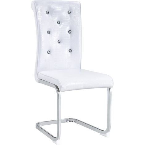 Set di 4 sedie da pranzo bianche in PVC effetto coccodrillo con gambe in metallo cromato (1/5)