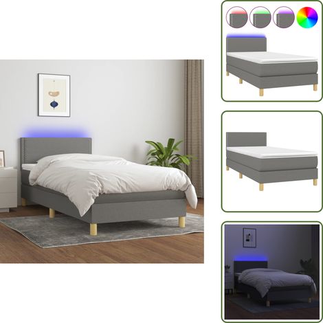 Sommier à lattes de lit avec matelas et LED Gris foncé 80x200cm - Sommier Tapissier - Lit Plateforme - Matelas Inclus - Éclairage Led - Têtière Ajustable (1/5)