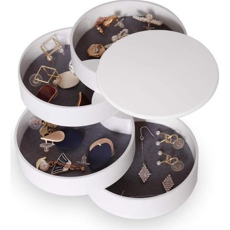 royaluxe - Organisateur de bijoux Boîte de support de boucle d'oreille organisateur pour femmes enfants(Blanc), plateau de bijoux de voyage à 4 couches pour brac (1/5)