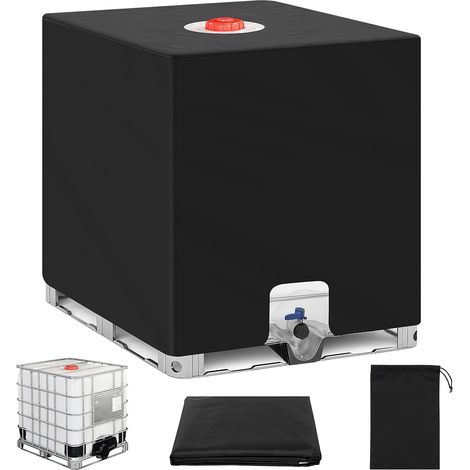 IBC bache cuve 1000L, Housse de cuve 1000 litres, imperméable, résistant aux UV, Tissu Oxford Robuste pour protéger Le conteneur IBC 1000L, réservoir d'eau de Pluie (120 x 100 x 116 cm), Noir (1/5)