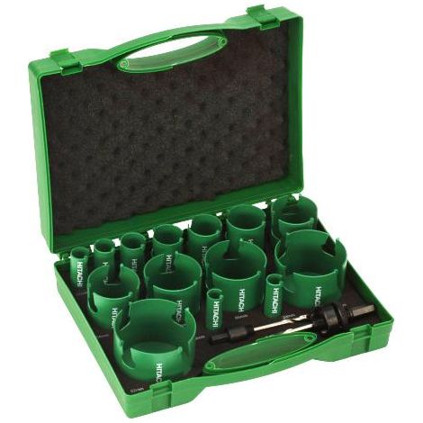 HIKOKI 754255 - Estuche combi 15 piezas sierras de corona 19, 20, 22, 25, 29, 35, 38, 44, 51, 54, 60, 65, 76, 82 mm con dientes de carburo