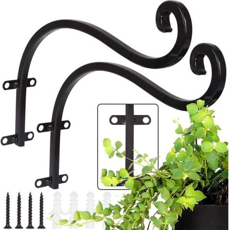 Pflanzentopfhaken - 30,4 x 20,3 cm - Schwarz lackiertes Eisen - 2er Set - Maximale Belastung 15 kg