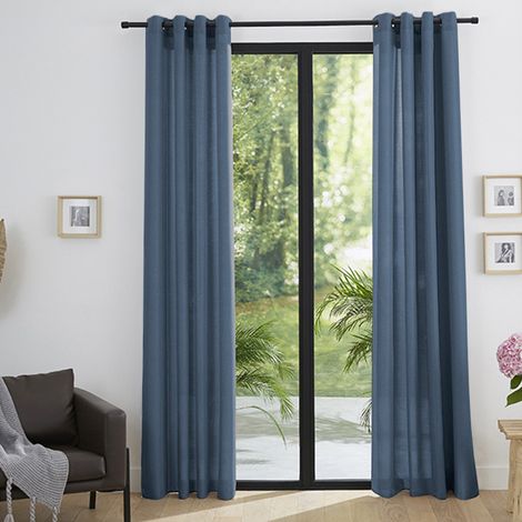 Paire de rideaux tamisants à œillets Effet Lin "Moonlight" Bleuet - Bleu - 2 Panneaux 140 x 260 cm