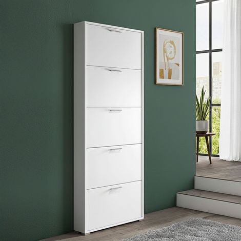 Dmora Schuhregal Margherita, Mehrzweck - Eingangsmöbel mit 5 Klapptüren, Moderner Schuhschrank, 100% Made in Italy, Cm 67x18h184, Weiß (1/4)