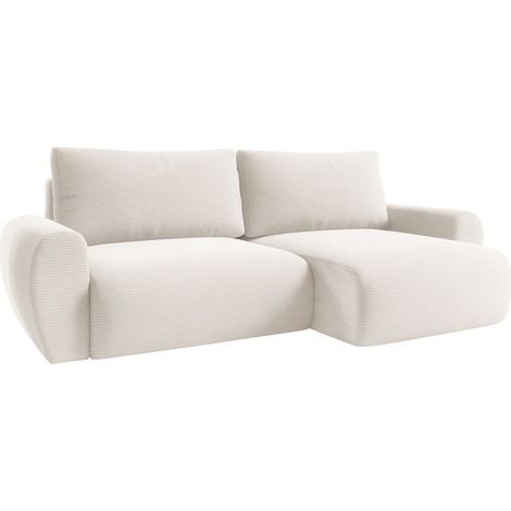 Sofá Cama con Chaise Longue Paullo, Almacenaje, Reclinable, Reversible, 253x153 cm Blanco Crema