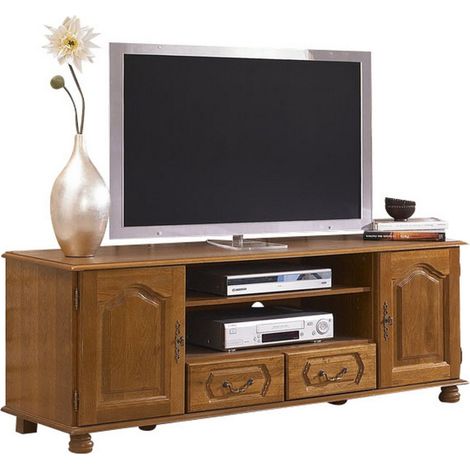 Meuble TV 70 Pouces Chêne Rustique 2 Portes 2 Tiroirs L 158.8 H 60.3 P 46 cm (1/5)