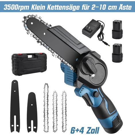 3500tr/min 16V Mini Tronçonneuse Sans Fil avec 2 x 1500mAh Batteries 4&6 Pouces Tronconneuse Électrique Scie à Chaîne Légère 1,3kg Réglage Chaîne Sans Outil Affichage Niveau pour Jardin Coupe Bois (1/5)