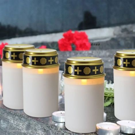 Lanterne funéraire LED blanche avec batterie et durée d'éclairage jusqu'à 6 mois - Bougie funéraire LED avec effet vacillant réali (1/4)