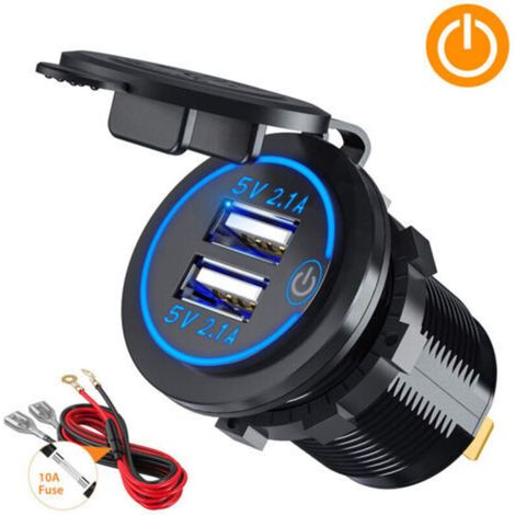 Double Prise de Chargeur USB, Double Prise de Courant de Chargeur de Voiture USB 5V / 4.2A avec Interrupteur pour Voiture 12V / 24V, Bateaux et Marine (1/5)