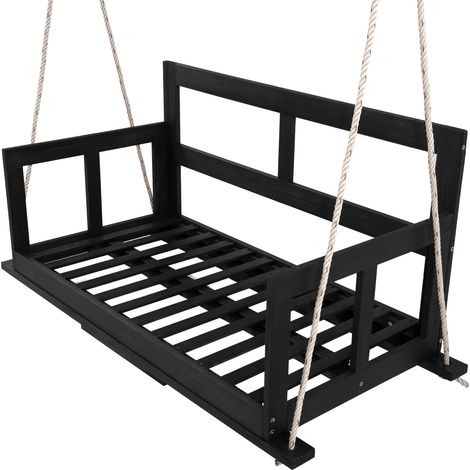 Balancoire double en bois d'acacia avec coussins amovibles pour jardin, noir et beige, cadre non inclus (1/5)