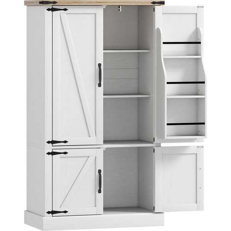 Buffet de cuisine blanc 76x40x136 cm, armoire à 4 portes avec 6 porte-épices et étagères ajustables (1/5)