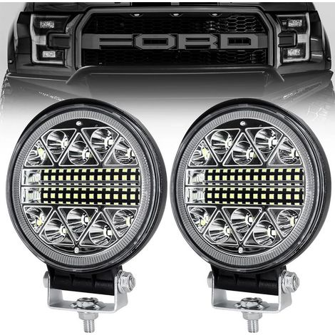 Lot de 2 phares LED ronds 102W – Longue portée 6000K – IP68 étanche – Aluminium antichoc pour voitures, camions, SUV, bateaux (1/5)