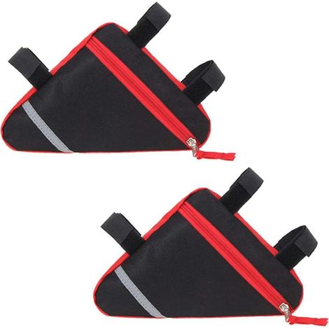 Bolsa triangular para bicicleta de 2 piezas, impermeable, para el cuadro delantero, con detalles reflectantes - Roja (1/4)