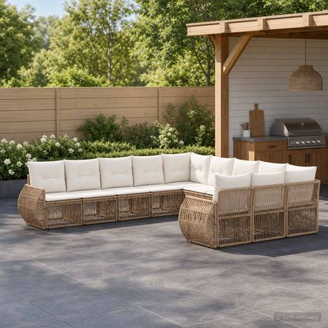 vidaXL Ensemble de canapé de jardin 11 pcs Beige et blanc crème (1/5)